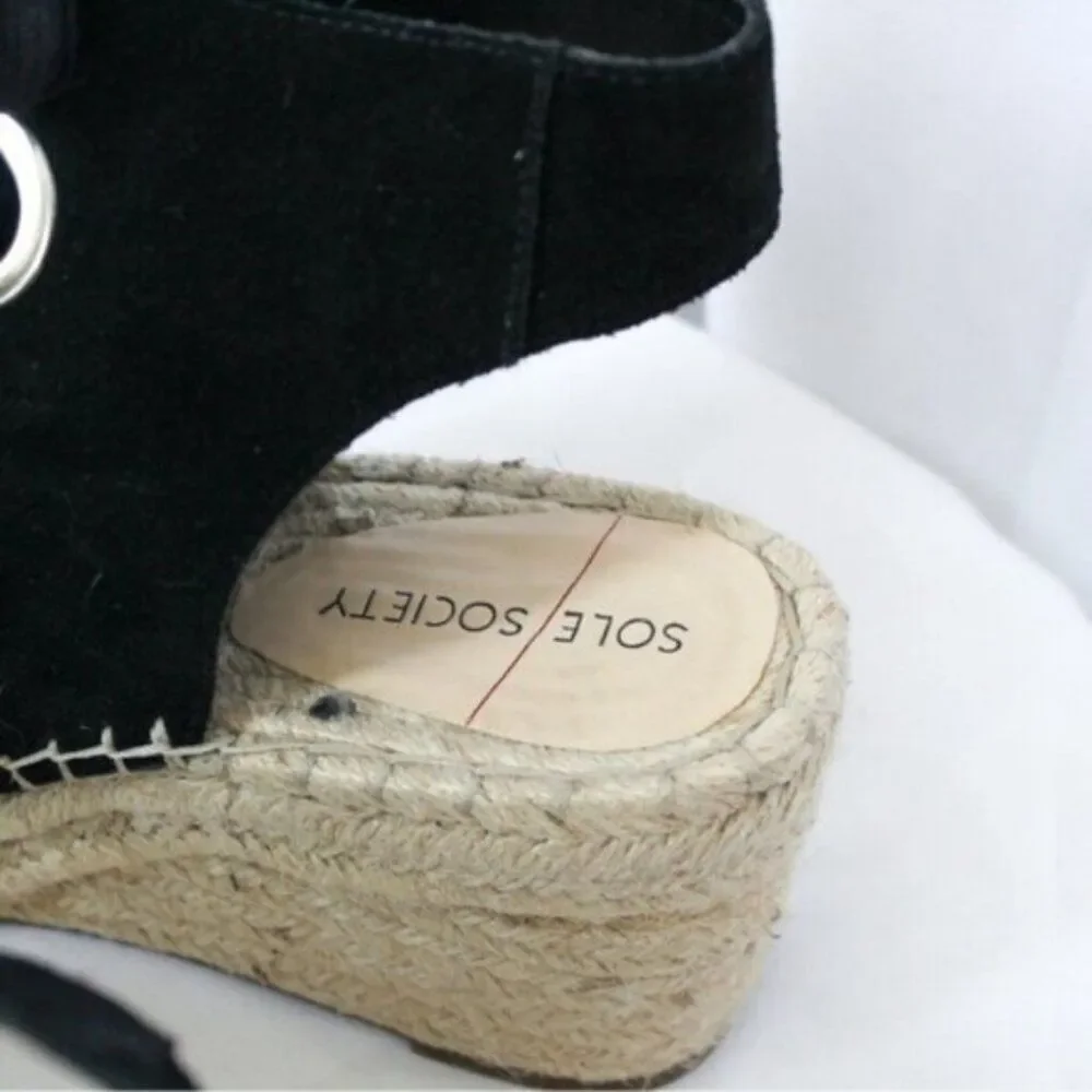 Sole Society Women Shoes Sole Society Suede Lace-Up Wedges Cambrine Black 10
